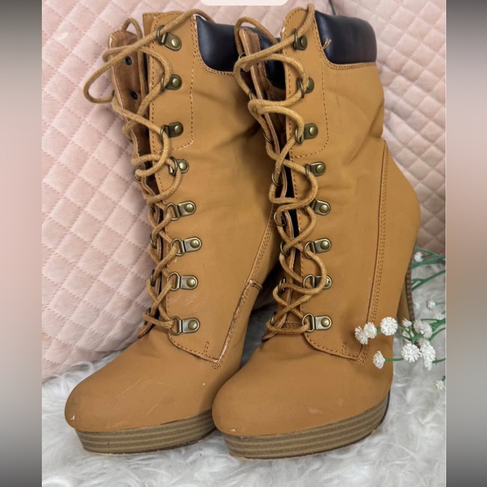 Tan Lace-Up Ankle Boots